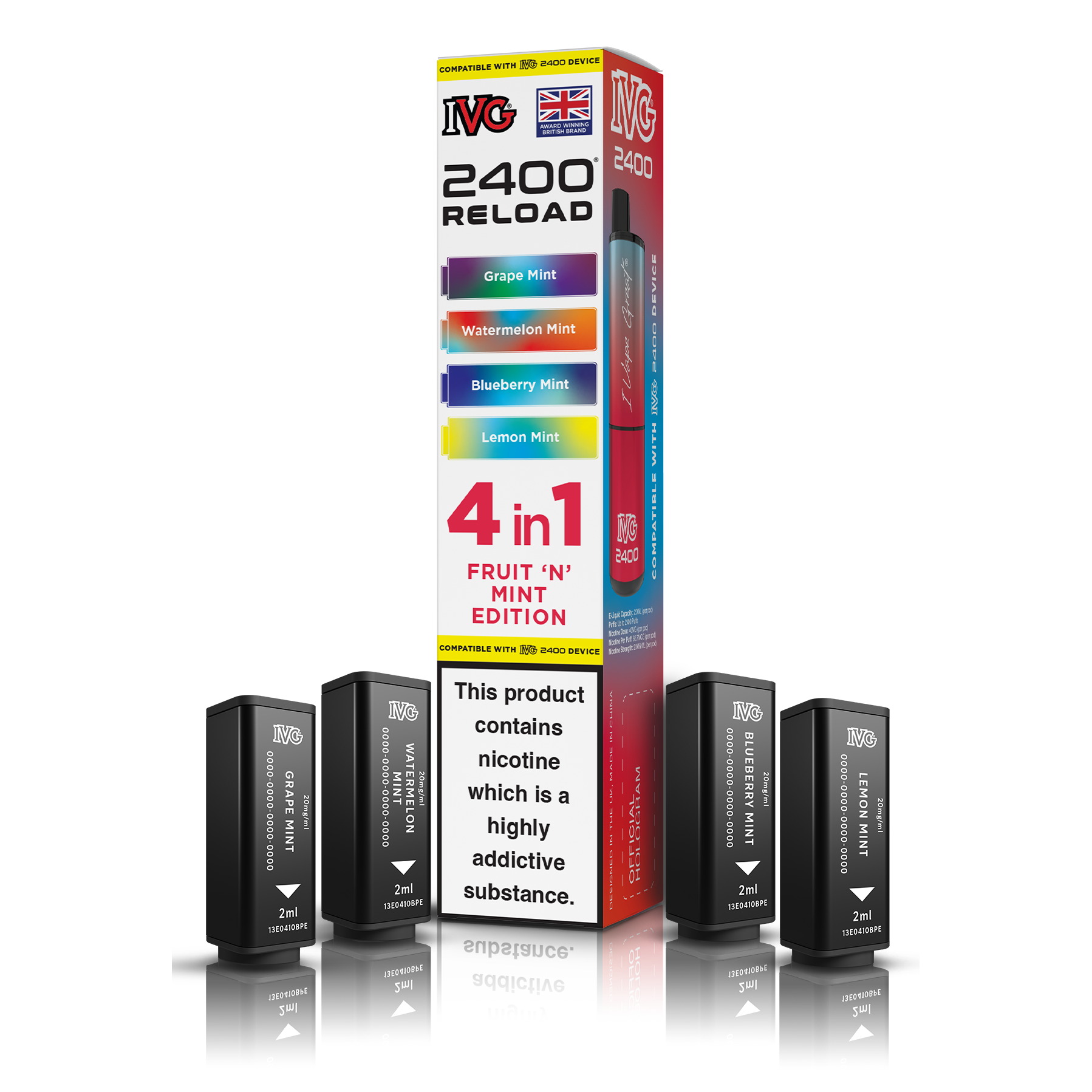 IVG 2400 4 In 1 Fruit n Mint Edition Reload Pods Vaporizers & Electronic Cigarettes IVG