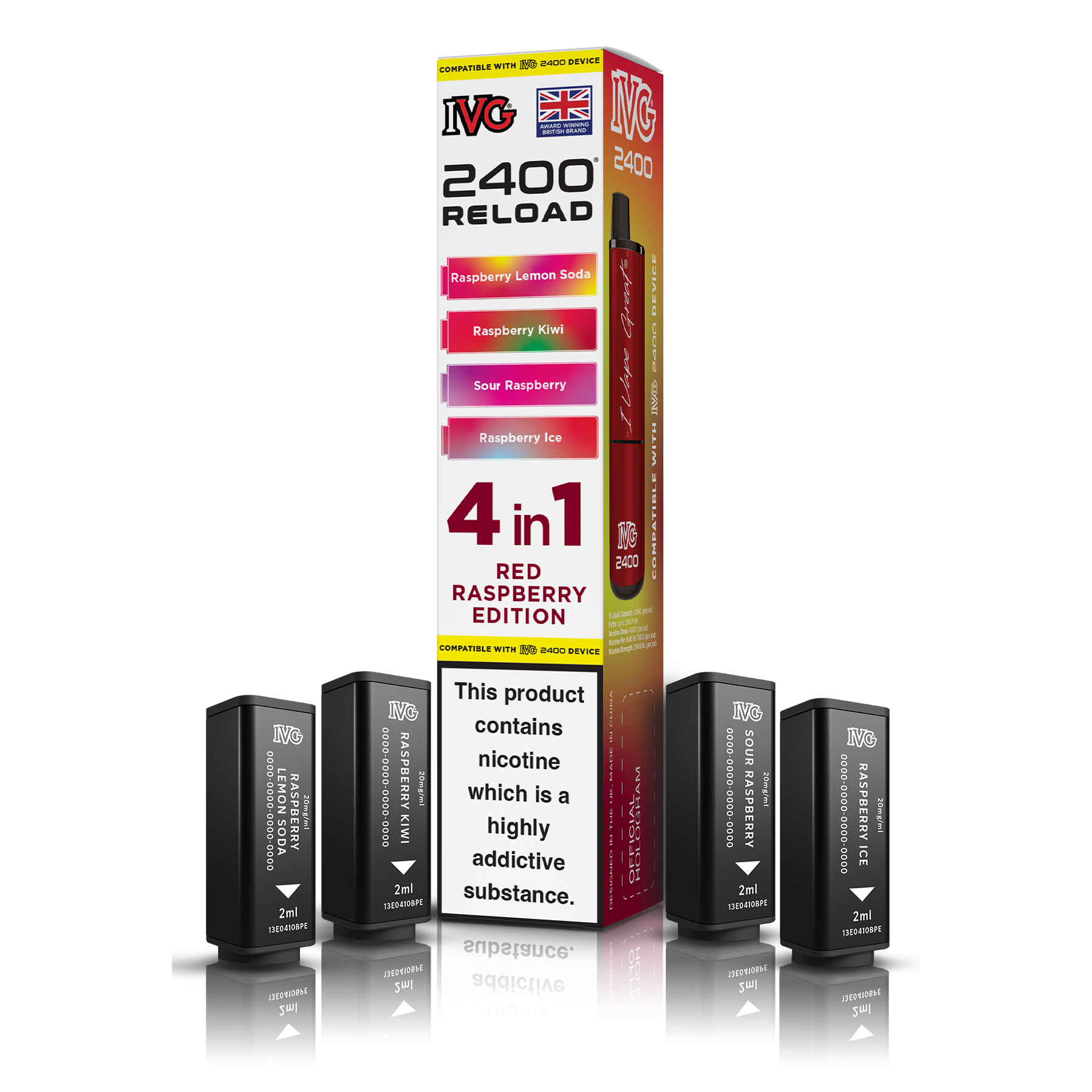 IVG 2400 4 In 1 Red Raspberry Edition Reload Pods Vaporizers & Electronic Cigarettes IVG