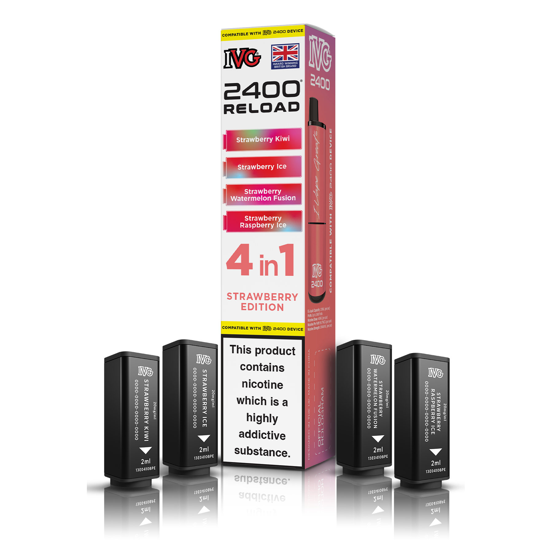 IVG 2400 4 In 1 Strawberry Edition Reload Pods Vaporizers & Electronic Cigarettes IVG
