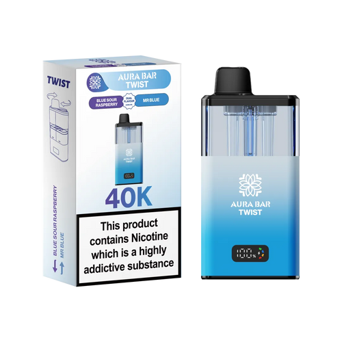 Aura Bar Twist 40K Puffs Rechargeable Vape Kit 20mg Dual Flavors 2ML LED Display