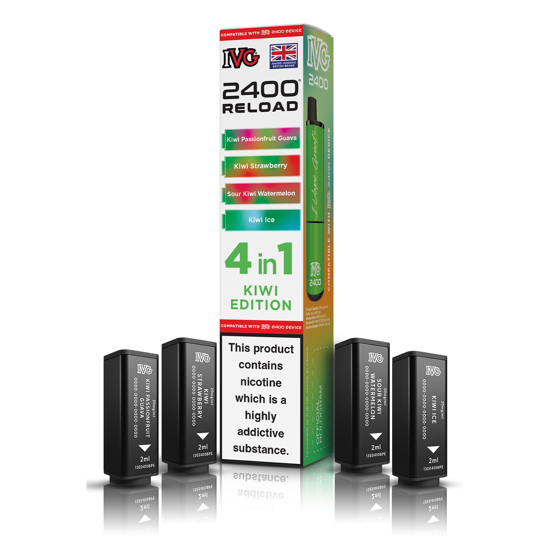 IVG 2400 4 In 1 Kiwi Edition Reload Pods Vaporizers & Electronic Cigarettes IVG