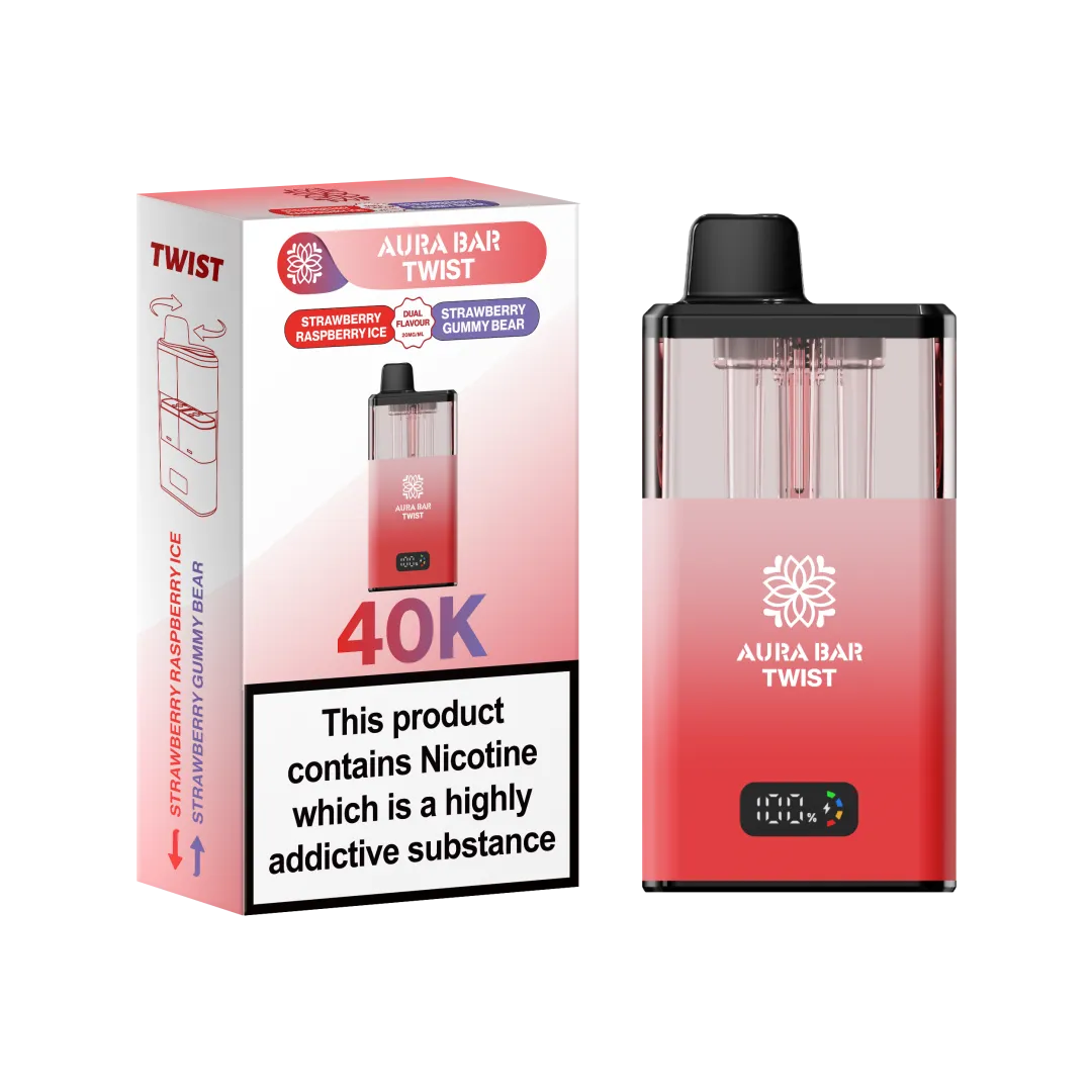 Aura Bar Twist 40K Puffs Rechargeable Vape Kit 20mg Dual Flavors 2ML LED Display