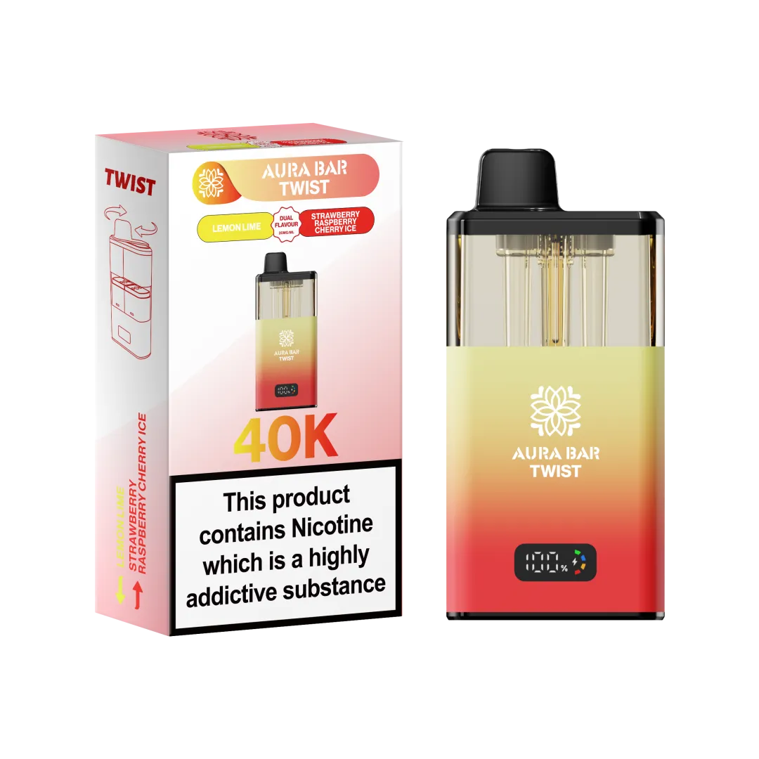 Aura Bar Twist 40K Puffs Rechargeable Vape Kit 20mg Dual Flavors 2ML LED Display